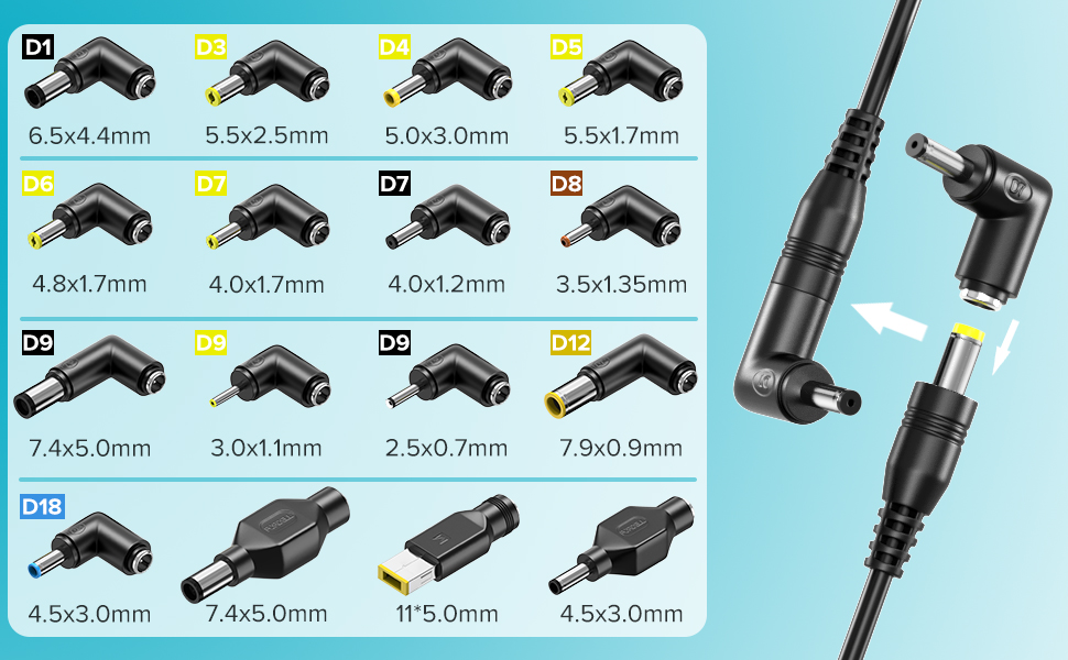 come with 16 dc plugs adapters