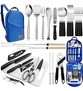Portable Camping Kitchen Utensil Set-27 Piece Cookware Kit, Stainless Steel Outdoor Cooking and G...