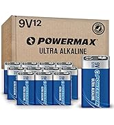 Powermax 12-Count 9V Batteries, Ultra Long Lasting Alkaline Battery, 7-Year Shelf Life, Reclosabl...