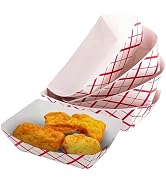 Paper Food Trays, Red &amp; White Checkered Paper. Extra Small (1/2 LB). 50 Pack, Disposable, Recycla...