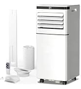 Portable Air Conditioner, 8000 BTU, Cools Up to 350 Sq Ft, Remote Control, 2 Fan Speeds, 24 Hour ...