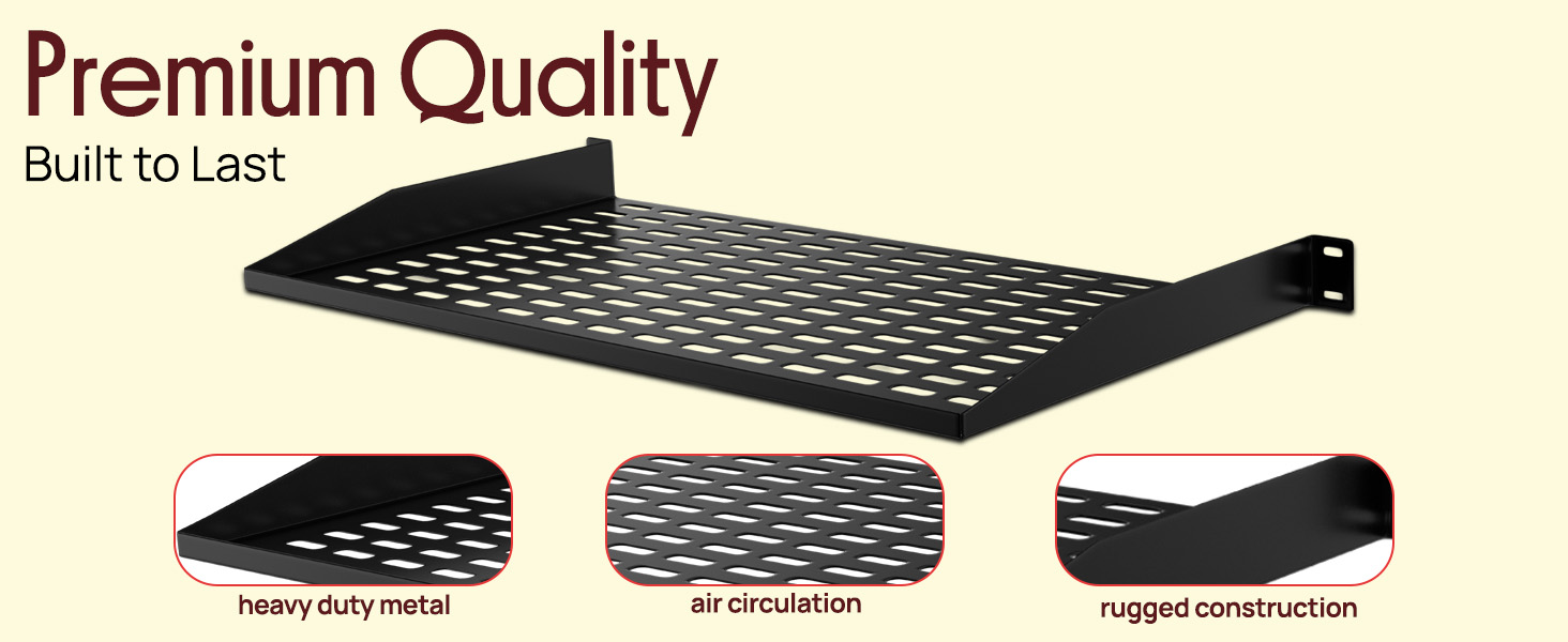 19-Inch 1U Server Rack Shelf - Vented Shelves For Good Air Circulation, Cantilever Mount, 