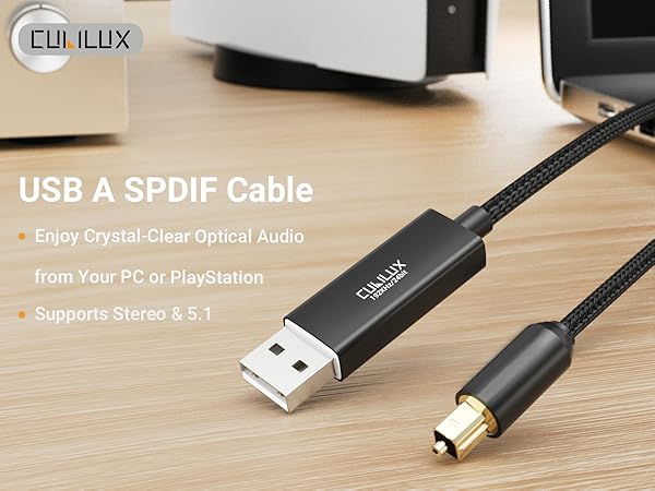 USB A to TOSLINK Optical Audio Cable