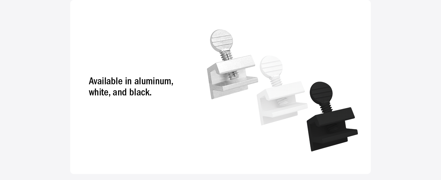 Available in alumium, white, and black.