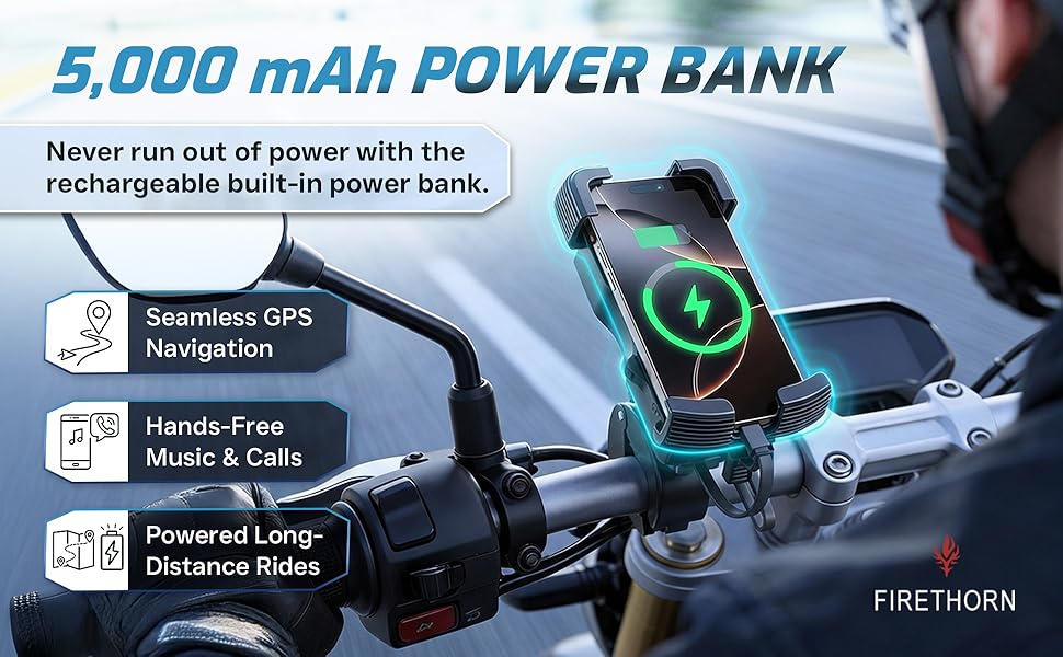 5,000 mAh Power Bank - Never run out of power with the rechargeable built-in power bank.