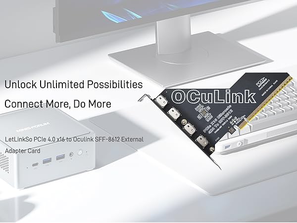 LetLinkSo Gen4 PCIe 4.0 x16 to Oculink SFF-8612 External SFF-8611 Adapter Card for NVMe
