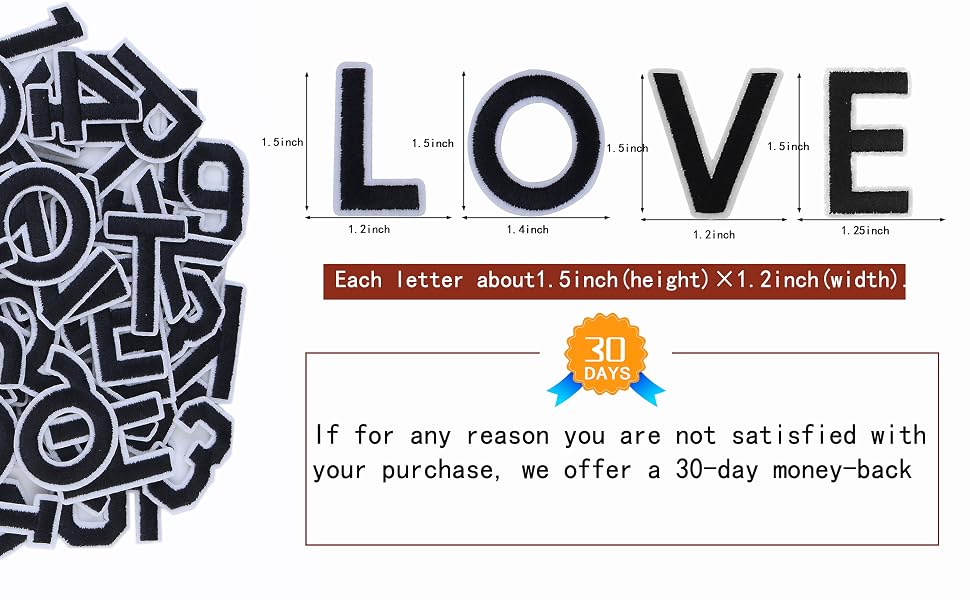 Iron on Letter and Numbers Patches 72 Pieces