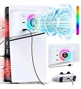 FASTSNAIL RGB Cooling Fan with Plate Cover for PS5 Slim Digital/Disc, Auto Speed Adjustable by Te...
