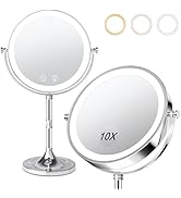Fursourige Vanity Mirror with Lights,4000mAh Rechargeable Double Sided Magnifying Mirror with 3 C...