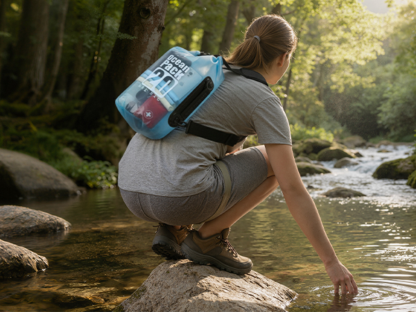 Waterproof dry bag &amp;amp; emergency whistle: gear protection for stream hiking and freshwater activities