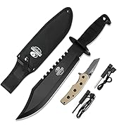 Mossy Oak 15-inch Survival Bowie Knife &amp; Folding Pocket Knife, Fixed Blade Hunting Knife with She...