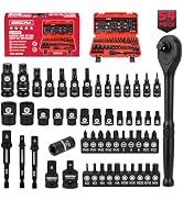54-Piece Master Torx Bit Socket Set, T8-T70 Star Bits and E4-E24 E-Torx Sockets, Ratchet Wrench, ...