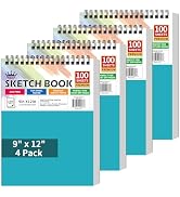 WINNER 9" x 12" Sketch Book 4 Pack, 400 Sheets Spiral Bound Art Sketchbook, 68lb/100gsm White Aci...