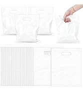 BadenBach 100 Pack 9"x12" White Plastic Bags with Handles, Merchandise Retail Shopping Bag Gift B...