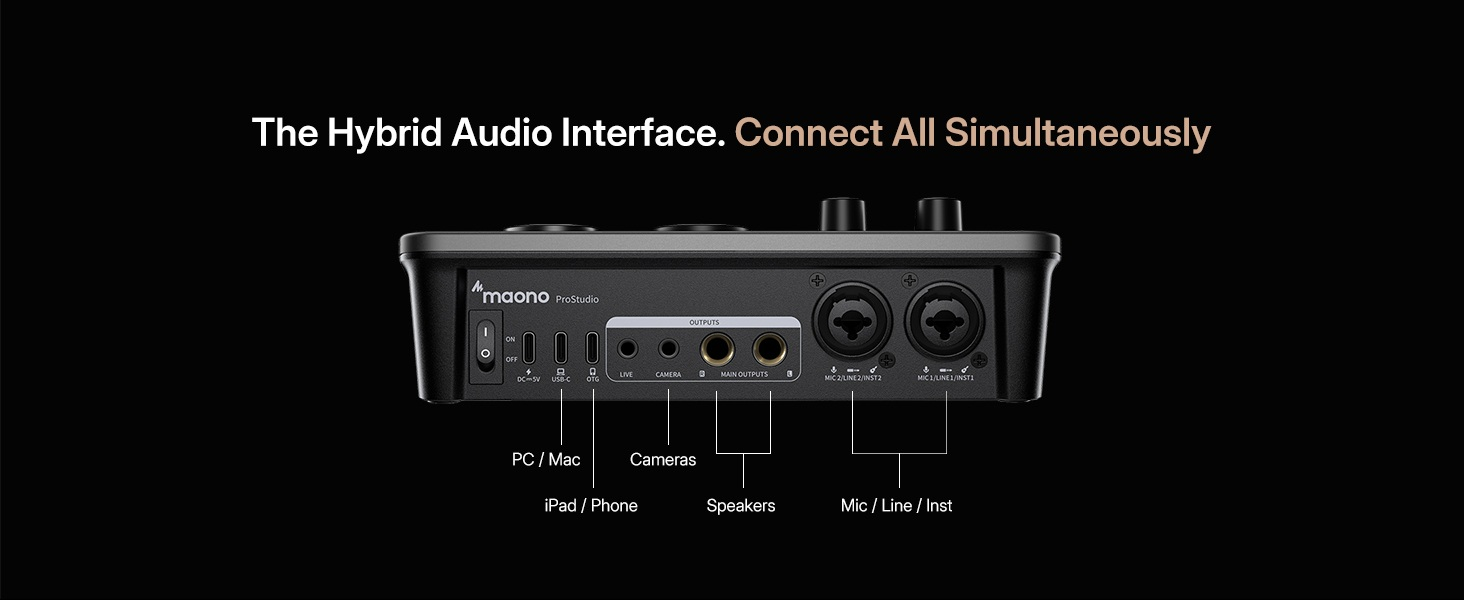 Maono P2 hybrid audio interface multi device simultaneous connectivity