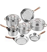 COSTWAY 11 Pieces Kitchen Cookware Set, Professional Pots and Pans Set w/ Transparent Lids, Ergon...