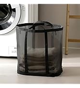 HGZBS Mesh Bag with Handles, Collapsible Laundry Basket, Foldable Laundry Bag, Breathable Folding...