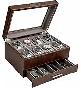 GUKA Watch Box, 8 Slot Watch Case with Real Glass Lid and 55MM Wide Watch Pillow, Luxury 2 Layers...