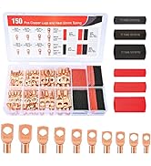 Nilight 150PCS Copper Wire Lugs and Heat Shrink Tubing 2 4 6 8 10 AWG Heavy Duty Battery Terminal...