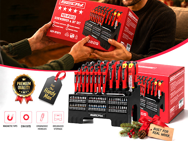 101-Piece Magnetic Screwdriver Set with 60 Bits, Ratchet and Storage Rack