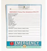 TLC Safety By Design Dry Erase Emergency Contact Call List Whiteboard for Refrigerator - 81/2” x ...