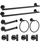10-Piece Towel Bar Set Matte Black Bathroom Hardware Accessories Set Round Towel Ring Towel Rack ...