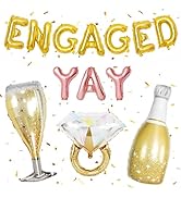 Gold Engagement Party Decorations, Engaged Yay Balloons Letters Banner, Diamond Ring White Champa...