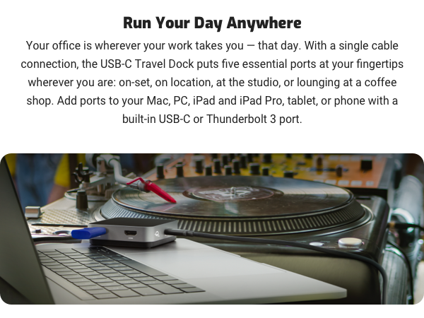 OWC USB-C Travel Dock-5 essential ports, add ports to laptop, tablet or phone