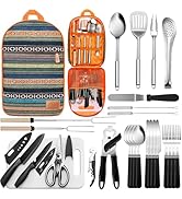 Portable Camping Kitchen Utensil Set-27 Piece Cookware Kit, Stainless Steel Outdoor Cooking and G...