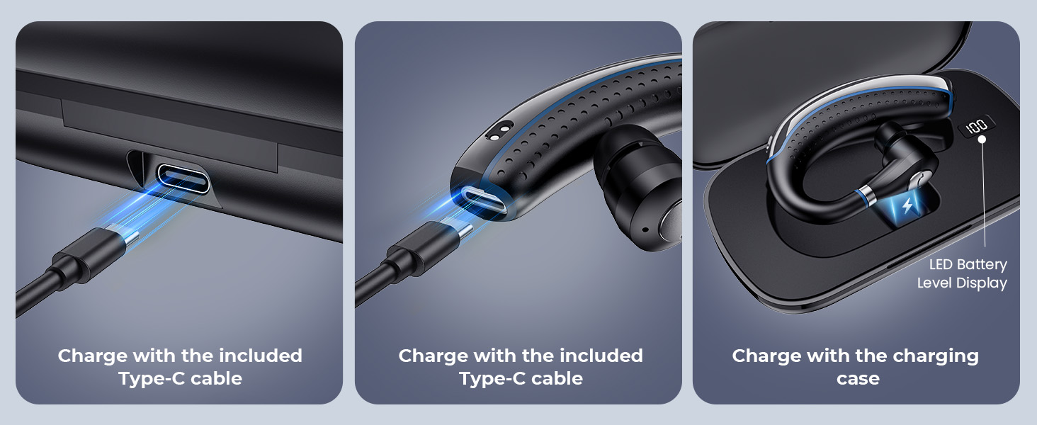 bluetooth cell phone headset with microphone long battery bluetooth earpiece noise cancelling