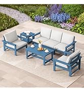 SERWALL HDPE Patio Coversation Set, 7-Piece Outdoor Sectional Sofa Set, All Weather Patio Couch S...