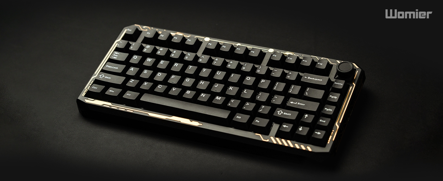 Wireless Gaming Keyboard Black Knob, 75% Aluminum Mechanical Keyboard QMK/VIA