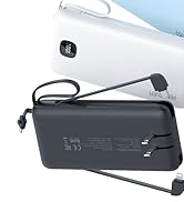penaover Portable Charger with Built-in Cables&amp;AC Wall Plug,5 Output 2 Input 20000mAh Power Bank,...