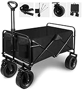 Collapsible Folding Garden Cart with Brake, Outdoor Camping Wagon with 360 Degree Swivel 8" Off-R...