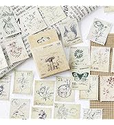 138 Pcs/3 Sets Post Stamp Stickers Retro Cute Plants/Animals Decorative Sticker Square Adhesive S...