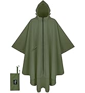 PTEROMY Hooded Rain Poncho for Adult with Zipper, Waterproof Lightweight Unisex Raincoat for Men ...