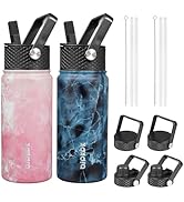 BJPKPK 2 Pack Insulated Water Bottles with Straw Lids, 18oz Stainless Steel Metal Water Bottle wi...