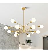 VONLUCE 12-Light Sputnik Chandelier, Gold Chandelier for Dining Room, Height Adjustable Modern Ch...