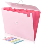 SKYDUE Pink School Office Supplies,Accordion File Organizer - 7 Pocket Letter Size Expanding Fold...