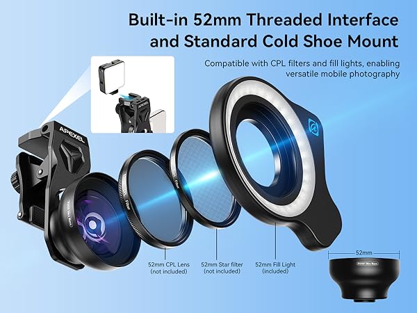 HB100UFL26 Professional Macro Lens for Smartphone with Ring Light