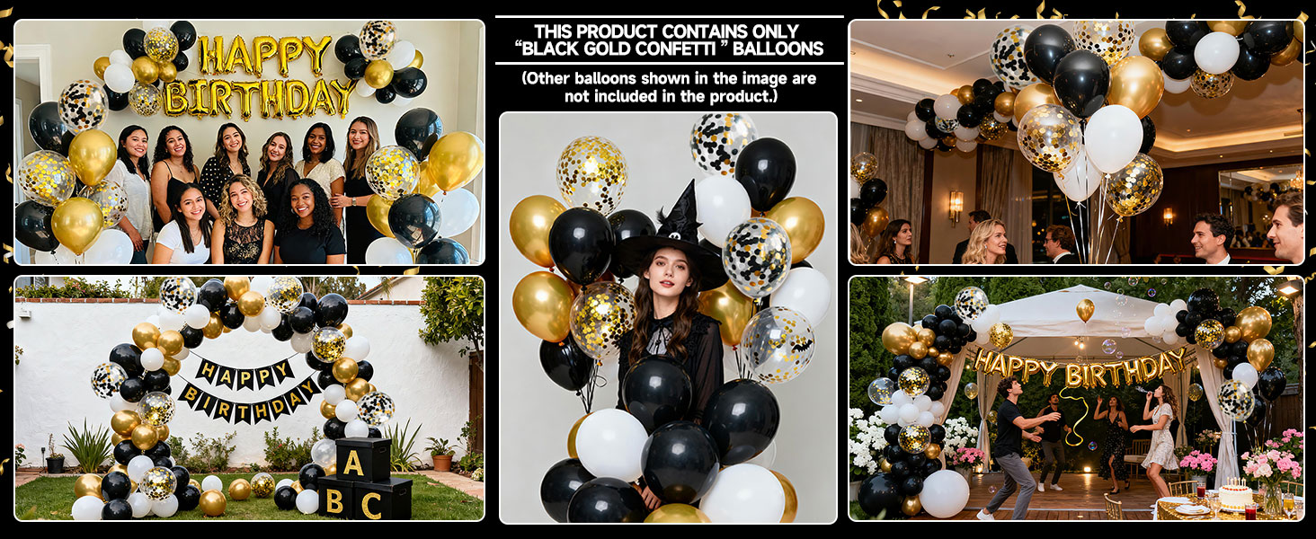 Black Gold Confetti Balloons