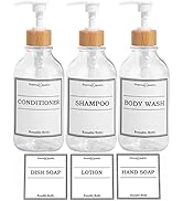 Shampoo and Conditioner Dispenser-Set of 3-16 oz Reusable Pump Bottle Dispenser for Bathroom with...