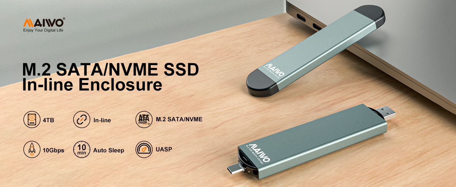 M.2 SSD Enclosure for NVME &amp; SATA, USB A to USB C M.2 SSD Enclosure
