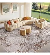Washable 9x12 Area Rug for Living Room: Modern Abstract Neutral Large Soft Thin Rugs - Non Slip I...