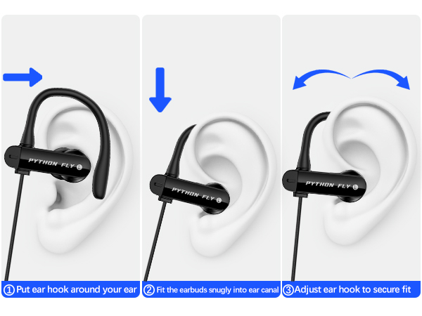 Wired Earbuds Headphones with Ear Hooks &amp;amp; Microphone for Sports Running Gym Workout Exercise