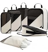 LUGGEX Compression Packing Cubes for Travel, 6 Set Lightweight Luggage Organizer Bags with Shoe B...