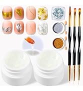 3D Nail Gel Kit, Semi-solid Sculpting Gel for Rubbing Chrome Nail Powder, Sticking Rhinestones an...