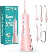 COSLUS C50 Portable Water Flosser for Teeth: 4 Modes &amp; 5 Intensity Levels Professional Electric D...