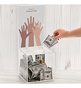 YOUEON Square Acrylic Donation Box with Lock and Sign Holder, 7 x 7 x 7 Inch Clear Suggestion Box...