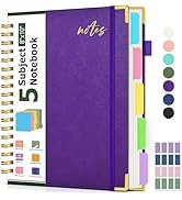 5 Subject Spiral Notebook Journal with Removable Dividers Tabs, 300 Pages Organizer Notebooks for...